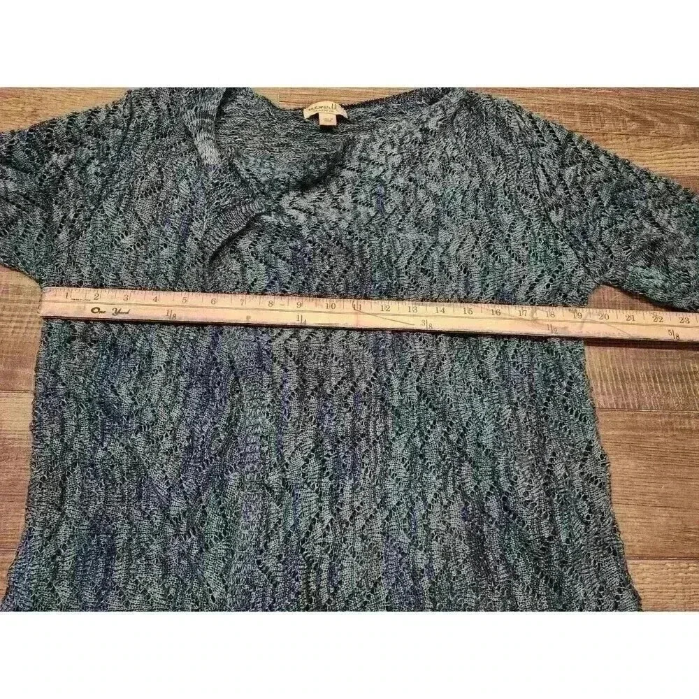 one world womens cardigan size Medium long sleeve open front Blue Teal - Picture 5 of 6